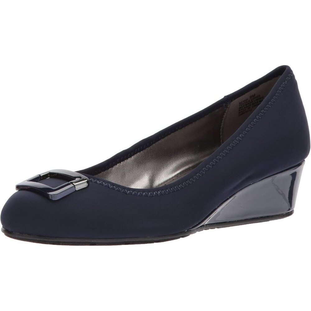 Bandolino Womens Blue Navy Closed Rounded Toe Flexible Wedge Flat Tad Pump